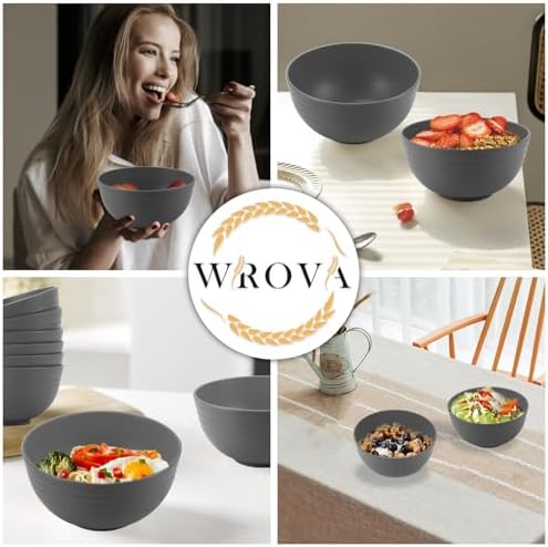 Wheat Straw Bowl Sets for Camping,8 PCS Unbreakable Cereal Bowls 26 OZ,Microwave and Dishwasher Safe Bowls,Kids Bowl suitable for cereal,salad,snack and soup (Deep Grey)