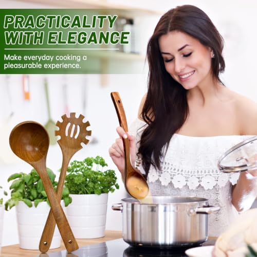 Wooden Ladle & Wooden Pasta Spoon Set, 2PCS Wooden Soup Ladle