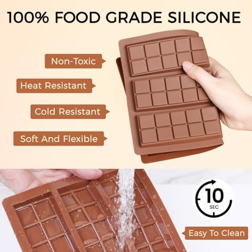 Chocolate Bar Mold, Non-Stick Dubai Chocolate Molds, Food Grade Silicone Deep Chocolate Bar Mold for Pistachio, Candy- Set of 3