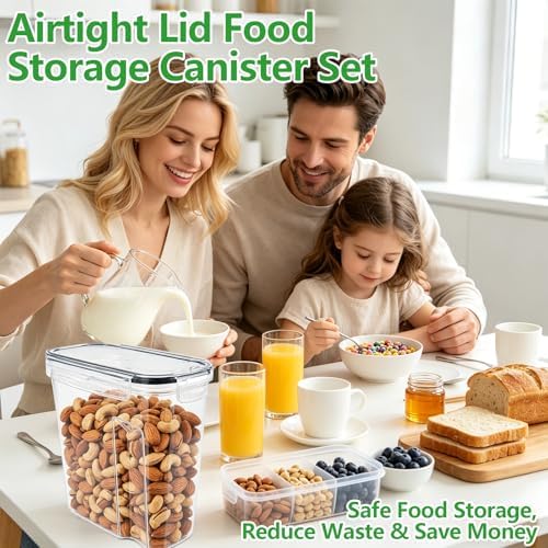 4pcs 4L Airtight Plastic Canisters, Kitchen Pantry Dry Food Storage