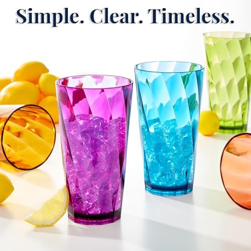 US Acrylic Optix Plastic Reusable Drinking Glasses (Set of 8) 20oz Water Cups in Jewel Tone Colors | BPA-Free Tumblers, Made in USA | Top-Rack Dishwasher Safe (Pack of 3)