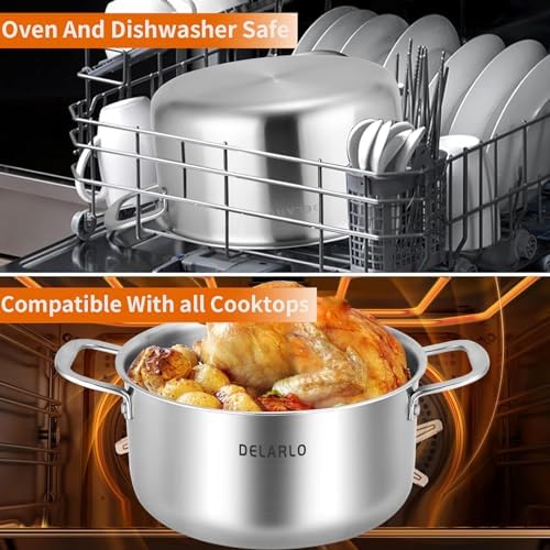 DELARLO Tri-ply Stainless Steel 6 Quart Heavy Duty Induction Stock Pot