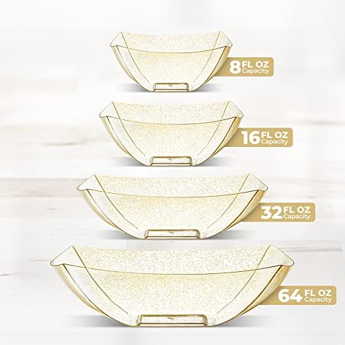 4 Pack Disposable Gold Plastic Serving Bowls Square Party Candy Use 16oz