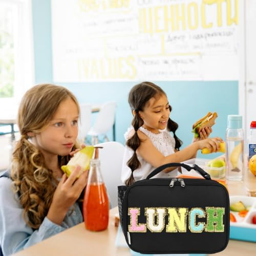 GYEUKHAM Insulated Lunch Box for School, Thermal Reusable Durable Freezable Lunch Bags for Kids Boys Girls Men Women - Small Soft Cooler Portable Lunch Tote Kit for Work Picnic Travel,Black Alphabet