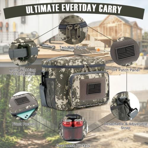 FlowFly Tactical Lunch Bag Large Insulated Lunch Box Cooler Tote for Men, Women with MOLLE/PALS Webbing (Digital#Camo, Large)