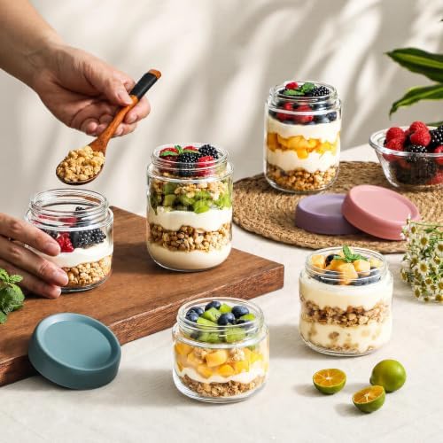 NETANY 12 Pack Overnight Oats Containers with Lids, 16oz & 10oz & 8oz Mason Glass Jars