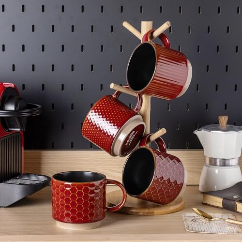 GBhome 15 OZ Stackable Coffee Mugs Set of 4, Ceramic Coffee Cups Set