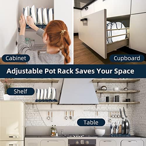 ROOHUA Pot and Pan Lid Organizer Rack for Under Cabinet, 12"-23" Expandable