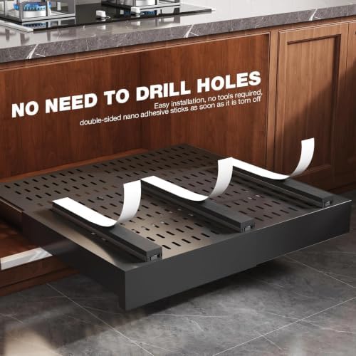 Seinloes 4 Pack Pull Out Cabinet Organizer Expandable Width(15"-25") and Depth(17"-24"),Slide Out Drawers With Raising Pad for Framed Cabinets,No Drill Roll Out Shelves for Kitchen,Bathroom,Black
