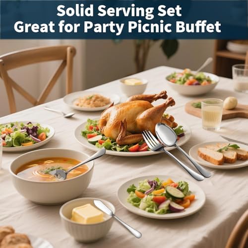 Silverware Set for 12 with Serving Utensil,Stainless Steel Flatware Cutlery