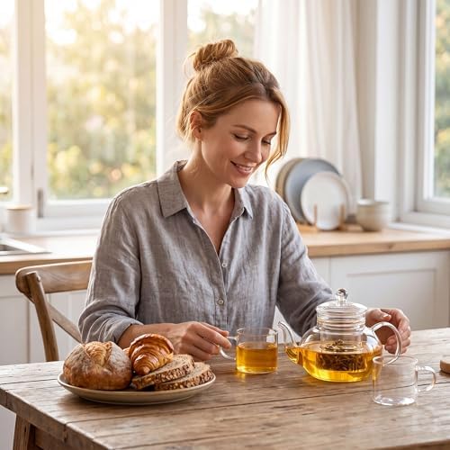 Glass Teapot with Removable Infuser, 20 oz/600ml Glass Tea Pot Small Borosilicate Tea Steeper Kettle with Loose Leaf Tea Strainer For Flower Blooming Tea, ClearTea Maker Pitcher