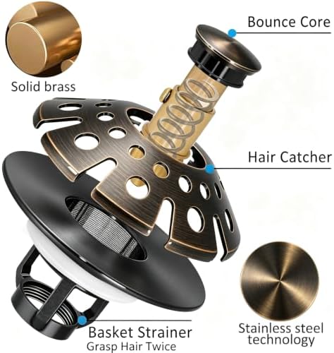 AzWzz Bathroom Sink Drain Strainer, 3 in 1 Pop Up Bathroom Sink Stopper
