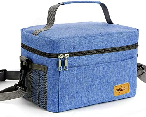 ONFAON Lunch Bag for Men/Women, Insulated Reusable Lunch Box Leakproof Cooler Tote Bag Freezable with Adjustable Shoulder Strap for Office Work Picnic Beach(Blue)