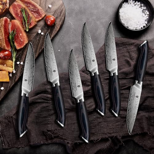 Steak Knives Set of 6, Powder Steel Steak Knife Set