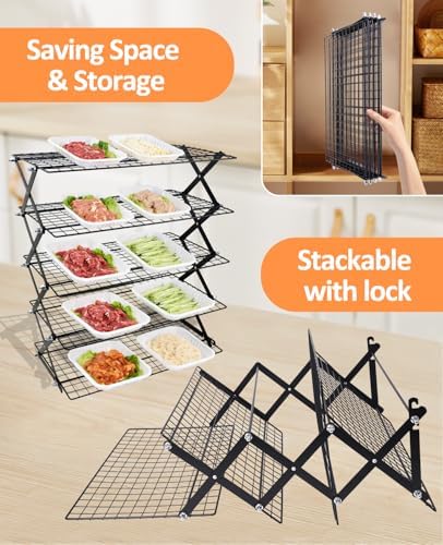 5 Tier Collapsible Cooling Rack, 2/3/4/5-Tier Upgraded,Adjustable & Stackable Baking Rack, 5 Modes Cooling Racks for Cooking and Baking, Roasting & Grilling Gifts for Picnic Party