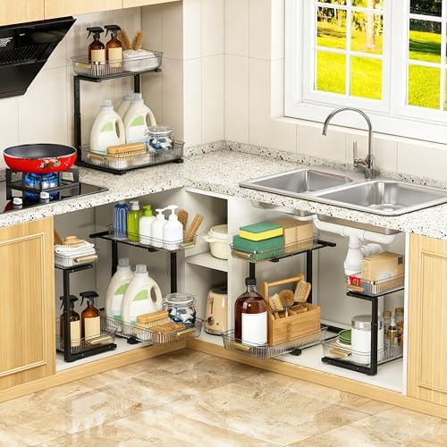 ARSTPEOE Under Sink Organizer - 2 Pack Multi-Purpose Pull-Out Storage Shelf