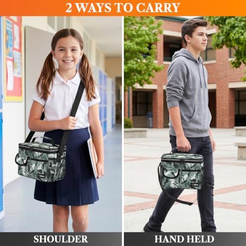 opux Insulated Lunch Box Adult, 14 Can Leakproof Cooler Bag Kid, Camo Green