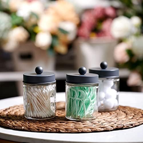 Amolliar Glass Apothecary Jar Qtip Holder Metal Lids 4pc/Grey