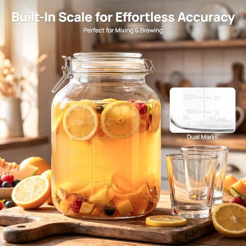 Vtopmart 1.1 Gallon Glass Storage Jars with Airtight Clamp Lids, 2 Pack