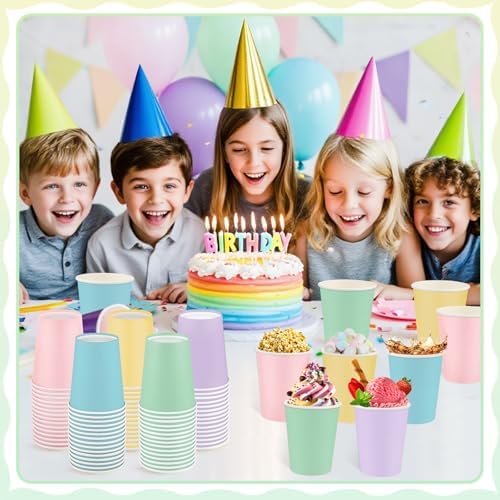 NatNarr 100 Pack Pastel Paper Cups, 9oz Pastel Party Cups