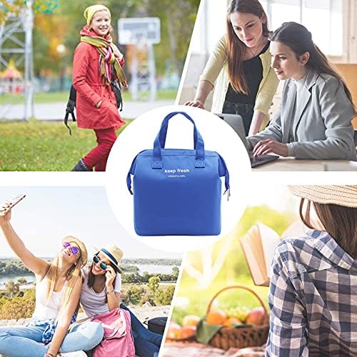 Mziart Insulated Lunch Bag Simple Cooler Cute Lunch Box for Women Men, Blue