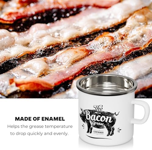 Bacon Grease Container with Strainer-15OZ Enamel Saver, Dishwasher Safe
