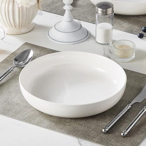 MALACASA 48 Oz Pasta Bowls Set of 4, 9 Inch Salad Bowls, White Ceramic Serving Bowls for Kitchen, Microwave & Dishwasher Safe, Series LUNA, White (Pack of 2)