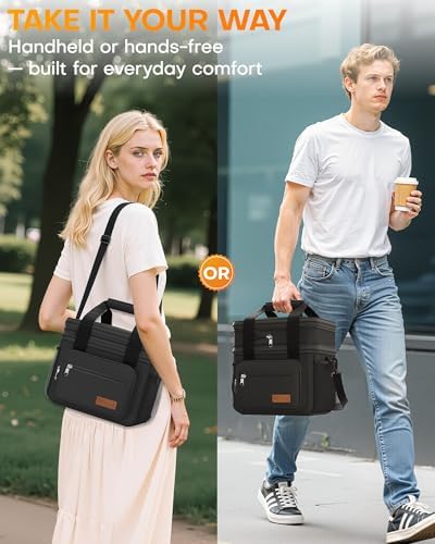 HOTOR Lunch Box Men Women Double-Layer Insulated Lunch Bag Black 12L