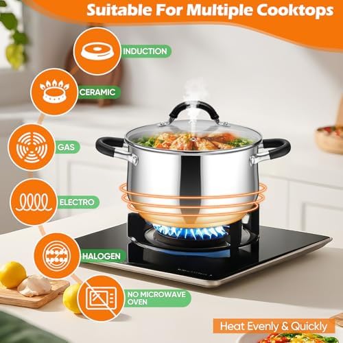P&P CHEF 4 Quart Stainless Steel Stock Pot, Cooking Pot with Visible Lid