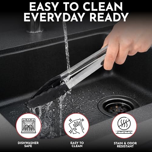 Kitchen Tongs - 12, 9 & 7 Inch Locking Silicone Tongs for Cooking, Set of 3