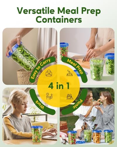 Canfanni 10 Pack-33oz Freezer Storage Containers Set, Plastic Food Storage Containers with Twist Top Lids, BPA Free Stackable Soup Containers for Overnight Oats/Salad/Leftover/Soup/Ice Cream
