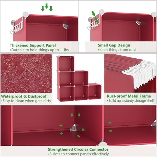 C&AHOME 6-Cube Storage Organizer Cube Shelf Closet Storage Bookcase, Red