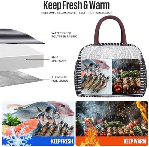 douyadady Lunch Bag Women/Men Lunch Box Women/Men (white&black stripe)