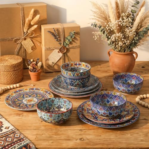 glowworm Ceramic Plates Set of 4, 8.5 Inch Plates for Dinner, Bohemian