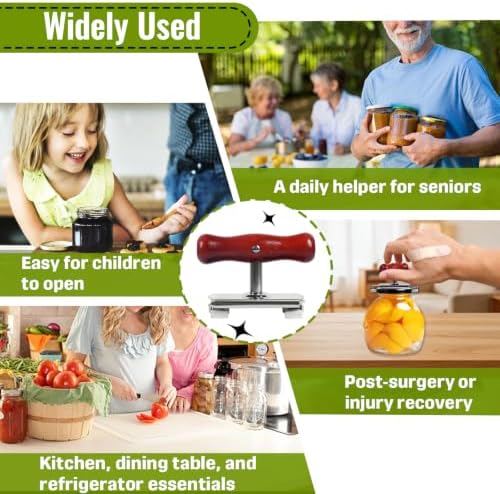 1-Pack Adjustable Jar Opener, Stainless Steel Lid Remover, Wood Handle
