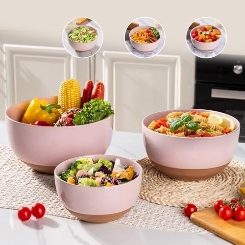 AmorArc Ceramic Mixing Bowls,Stoneware Nesting Bowls Set of 3 for Kitchen