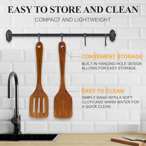 2Pcs Non Toxic Acacia Wood Spatula for Cooking Utensils Set Flipping Turner