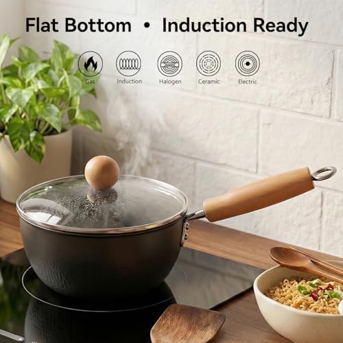 Small Carbon Steel Wok with Lid, 7-Inch 1.5QT Flat Bottom Pan