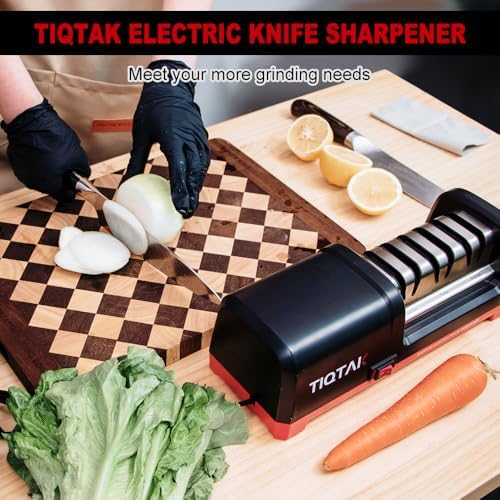 Electric Knife Sharpener,Professional kitchen knife sharpener,Diamond abrasive and precision Angle guide 3 stage slot home sharpener,Sharpening and Polishing, Red