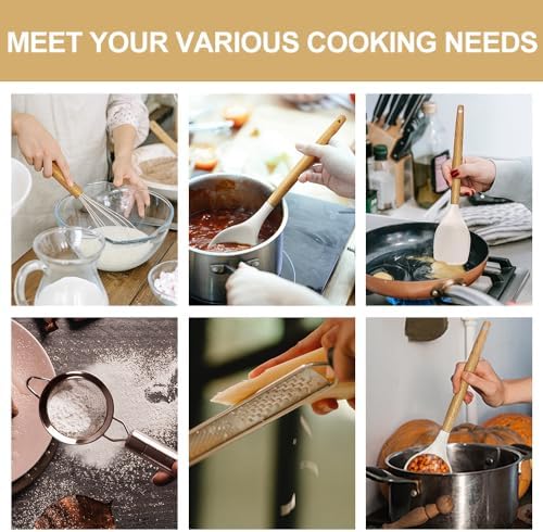 Cooking Utensils Set- 35 PCs Kitchen Utensils with Grater,Tongs, Spoon Spatula &Turner Made of Heat Resistant Food Grade Silicone and Wooden Handles Kitchen Gadgets Tools Set for Cookware