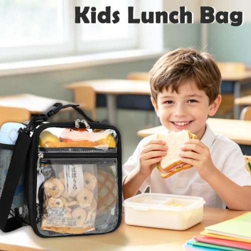 FlowFly Kids Lunch box Insulated Soft Bag Mini Cooler Back to School Thermal Meal Tote Kit for Girls, Boys, Clear