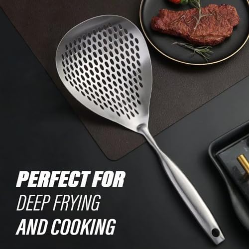 KAYCROWN Skimmer Slotted Spoon, 304 Stainless Steel Skimmer Ladle Spoon Spider Strainer for Cooking and Frying, Pasta Strainer Spoon Frying Kitchen Cooking Colander