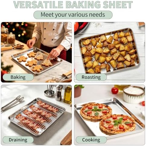 TeamFar Stainless Steel Baking Sheet with Rack Set, 17.6"x13"x1"