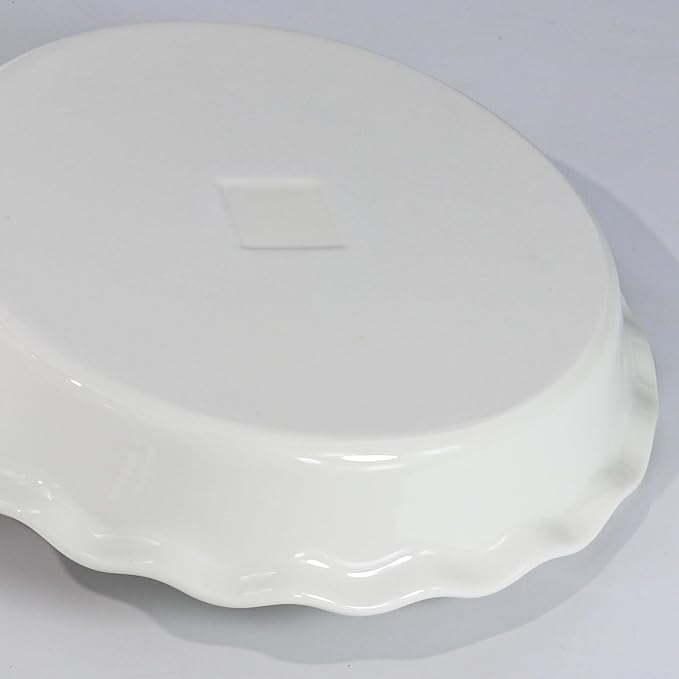 FEOOWV White Deep Dish Pie Pan for Baking-10 Inch Ceramic Fluted Pie Dish for Apple, Quiche, Pecan, Pot Pies, 53Ounce Round Pie Plate