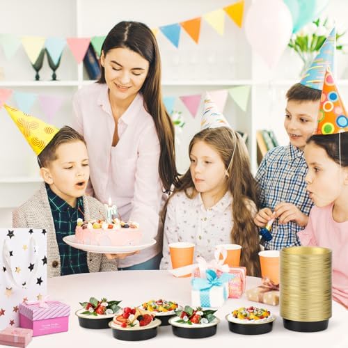 Beasea Aluminum Ramekins 100 Pack, 4" 7.3oz 215ml Disposable Baking Foil Cups Mini Ramekin No Lids Cupcake Aluminum Baking Cups for Party - Black Gold