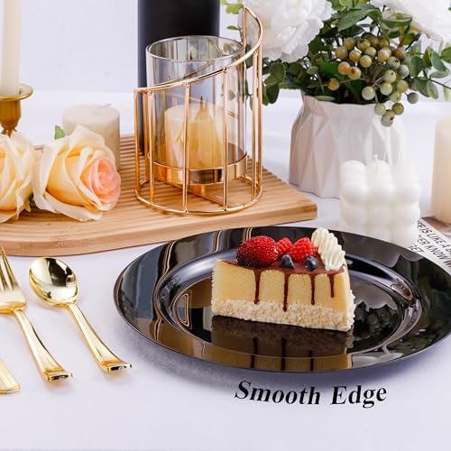Bestluck 100PCS Black Plastic Dinner Plates 10 Inch for 100 Guests
