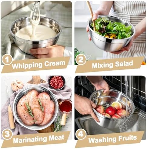TeamFar Mixing Bowls, Stainless Steel Nesting Salad Bowls & Airtight Lids