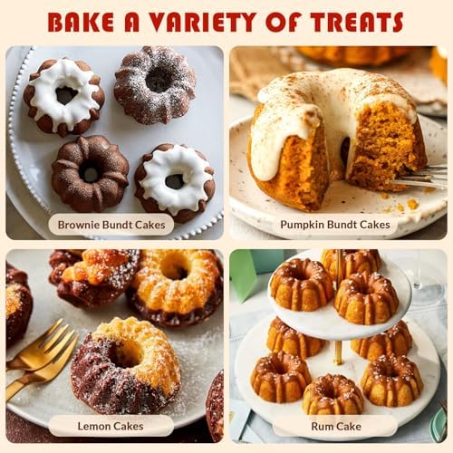HKNMTT 2Pcs Mini Fluted Cake Pans 6-Cavity Non Stick Buntz Pan BPA Free