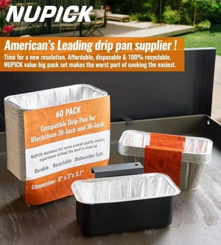 NUPICK 60 Pack Grease Cup Liners for Blackstone, Griddle Accessories for Blackstone 17"/22"/30"/28"/36" Griddle, Easy Cleaning Disposable Aluminum Grease Traps & Drip Pans for Blackstone Catcher, 5017