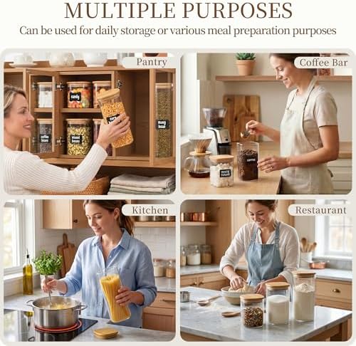 SENTVEND 37 Oz Glass Jars - 6 Pack Food Storage Containers with Lids Square